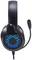 Zwarte gaming-headset met een blauw verlichtingspatroon op de oorschelpen en een geïntegreerde microfoon aan de linkerkant.