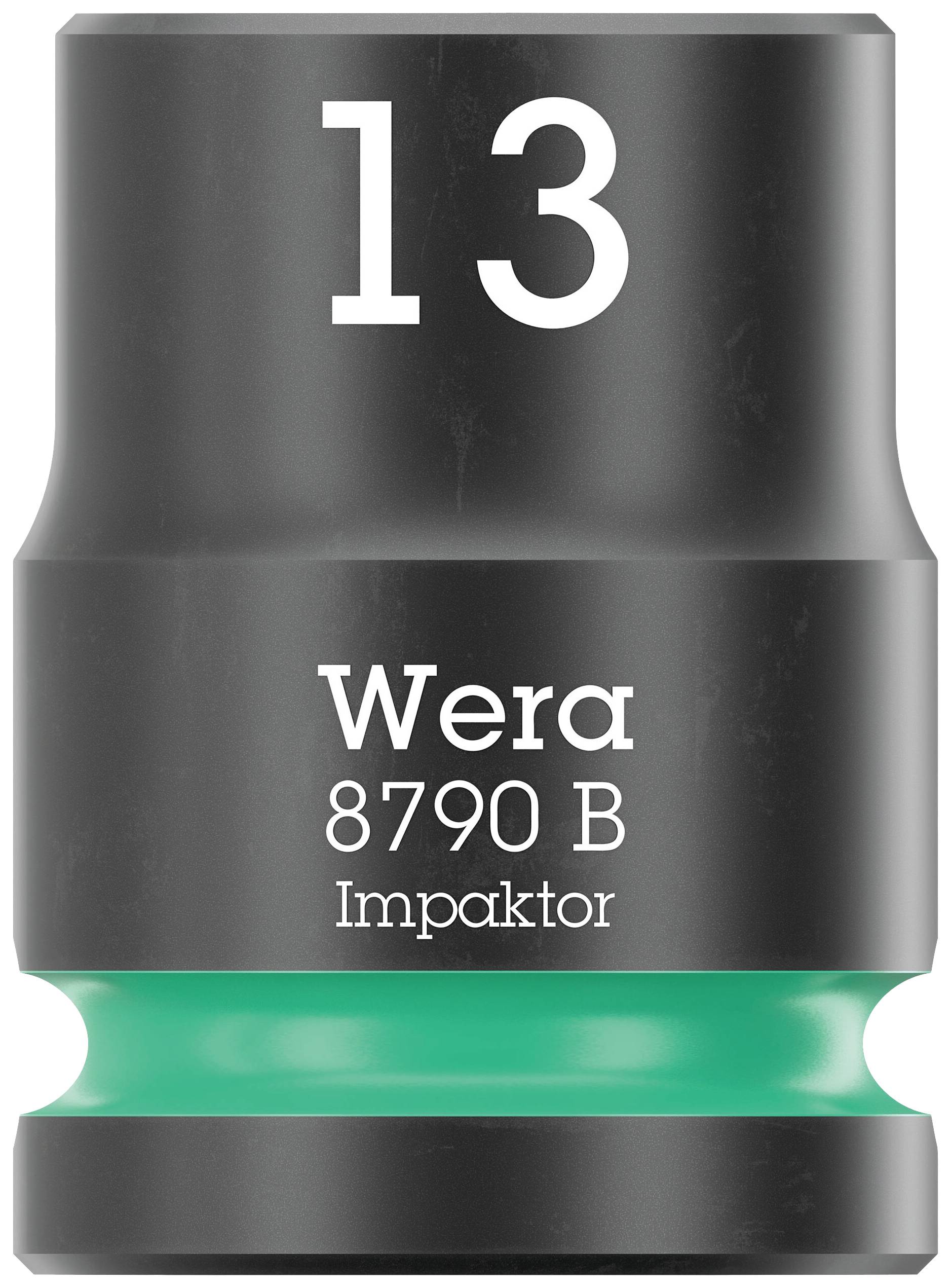 Zwarte en groene gereedschapsnoot met de opdruk 'Wera 8790 B Impaktor' en het getal '13'.