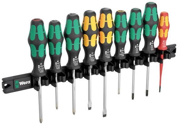 Wera 9650 Magnetleiste Kraftform Schraubendreher-Satz Schroevendraaierset Werkplaats 9-delig Kruiskop Phillips, Kruiskop Pozidriv, Torx, Plat