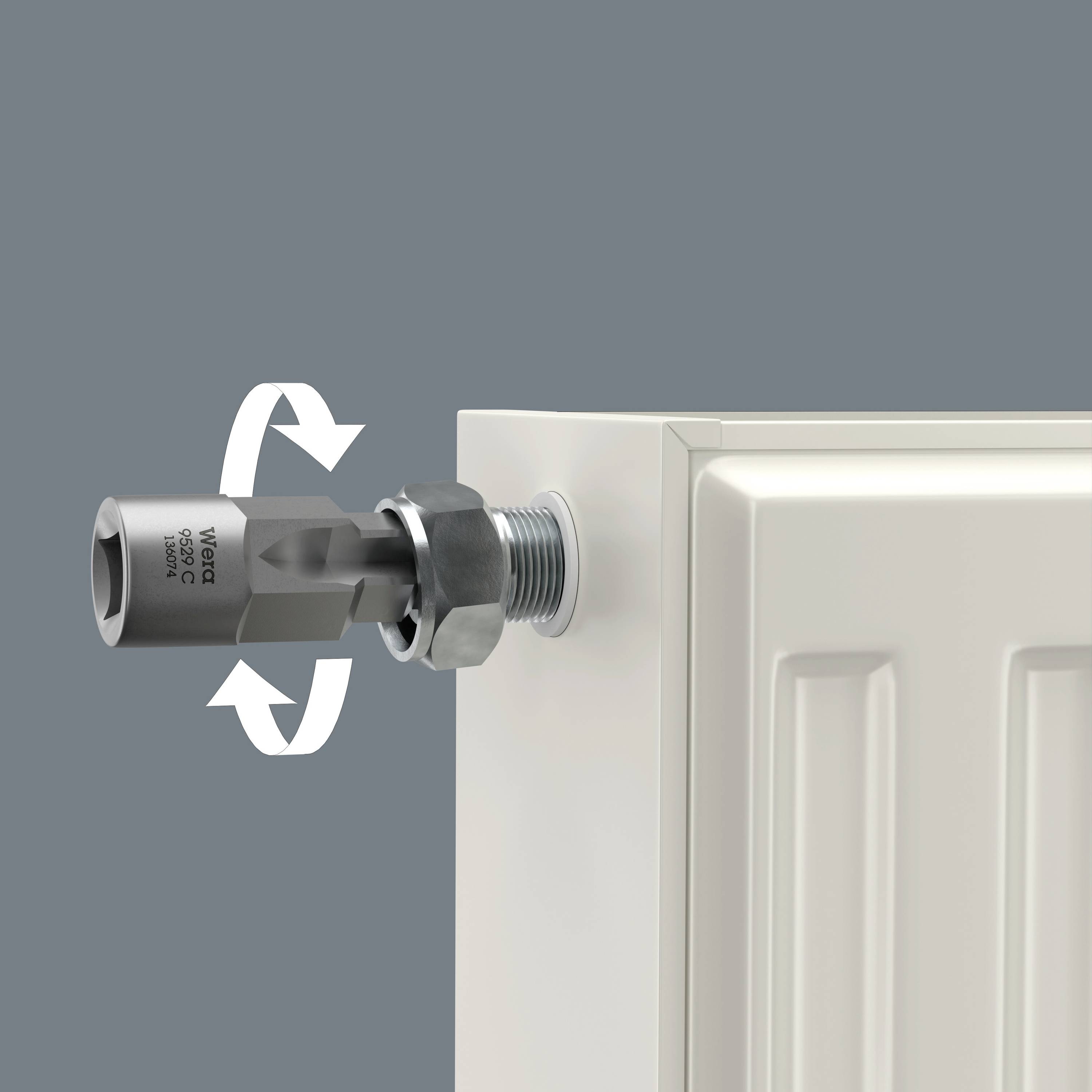 Een radiatorventiel wordt geopend of gesloten door de ventielknop te draaien, waarmee de verwarmingscapaciteit kan worden geregeld.