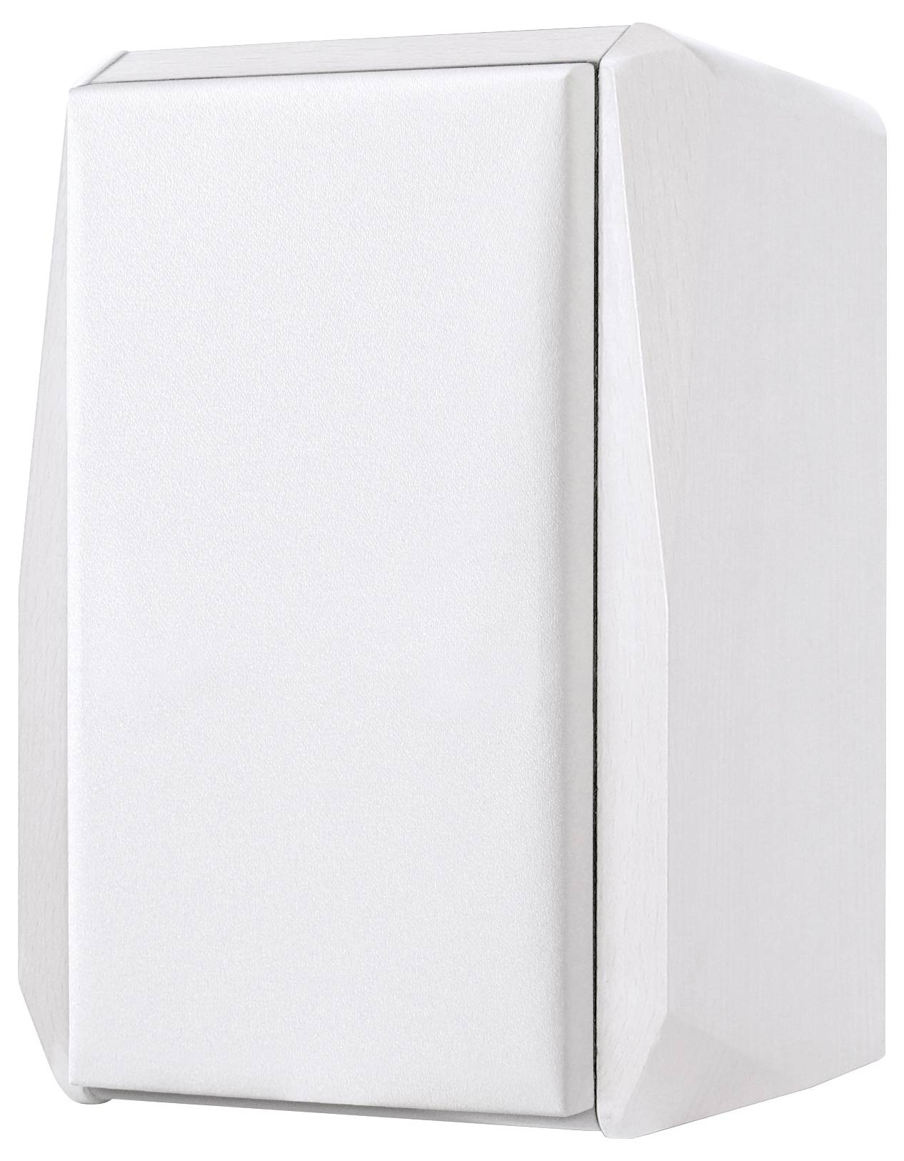 Witte, rechthoekige wandbeugel met een gladde oppervlakte. Hij is strak en modern vormgegeven, waarschijnlijk bedoeld voor gebruik binnenshuis.
