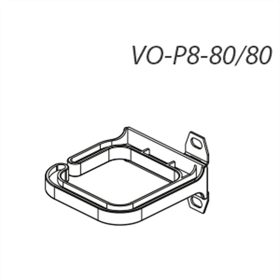 Beugel VR-P8-80/80, rechthoekig met afgeronde hoeken, twee schroefopeningen voor wandmontage, zwart-witte technische tekening.
