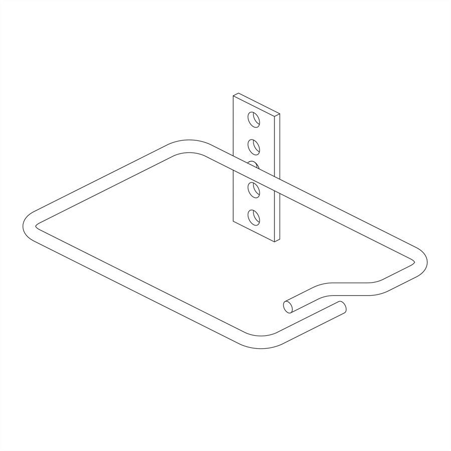 Schets van een rechthoekige muurhanddoekhouder met vier schroefgaten voor bevestiging.