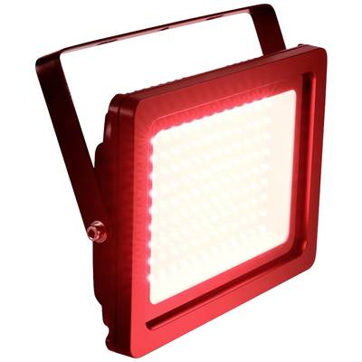 Rood LED-schijnwerper met rechthoekige behuizing, geschikt voor buitenverlichting of podiumoptredens.