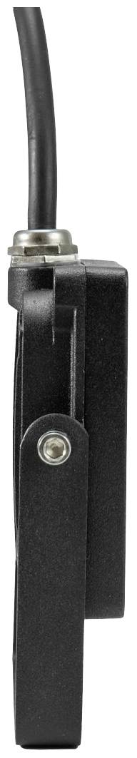 Een zwarte kunststof sensor met kabel, verticaal uitgelijnd. De sensor heeft metalen schroefverbindingen.