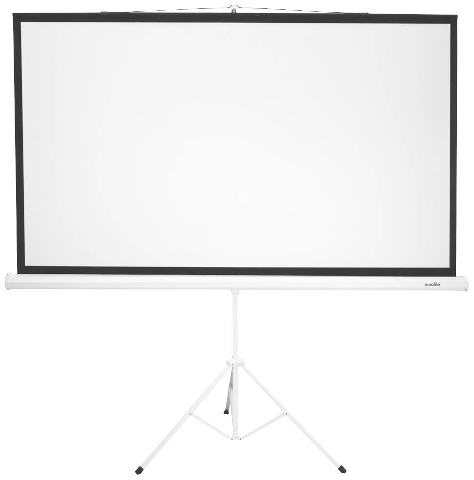 Een wit doek op een statief, klaar voor projecties. Ideaal voor presentaties of filmpresentaties binnenshuis.