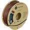 Een spoel bruine 3D-printer-filament van Polymaker, model 'PolyLite PLA'. De verpakking toont fabrikantinformatie en QR-codes.
