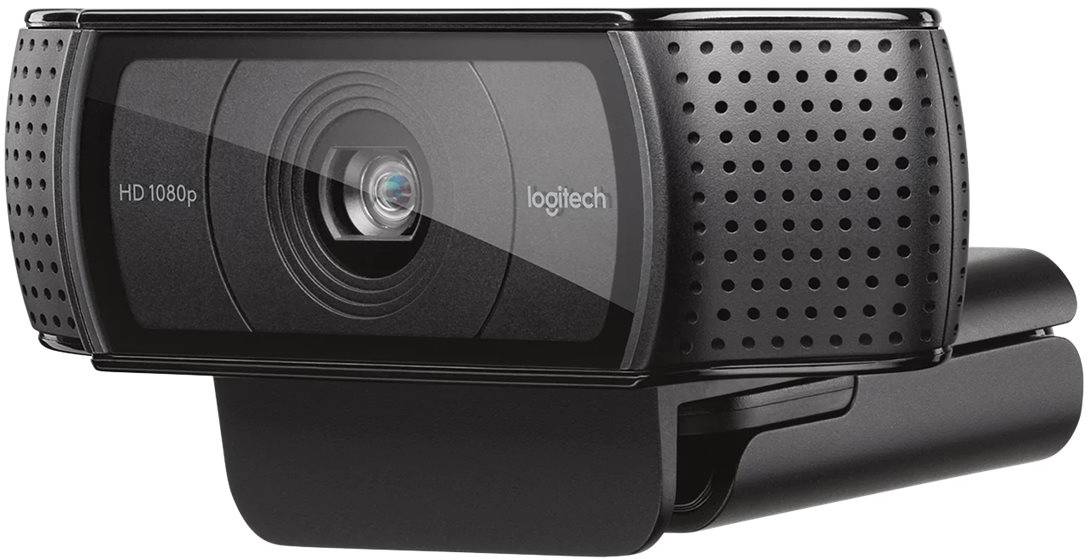 Een zwarte HD-webcam met klembevestiging, geschikt voor video-oproepen in 1080p-resolutie.