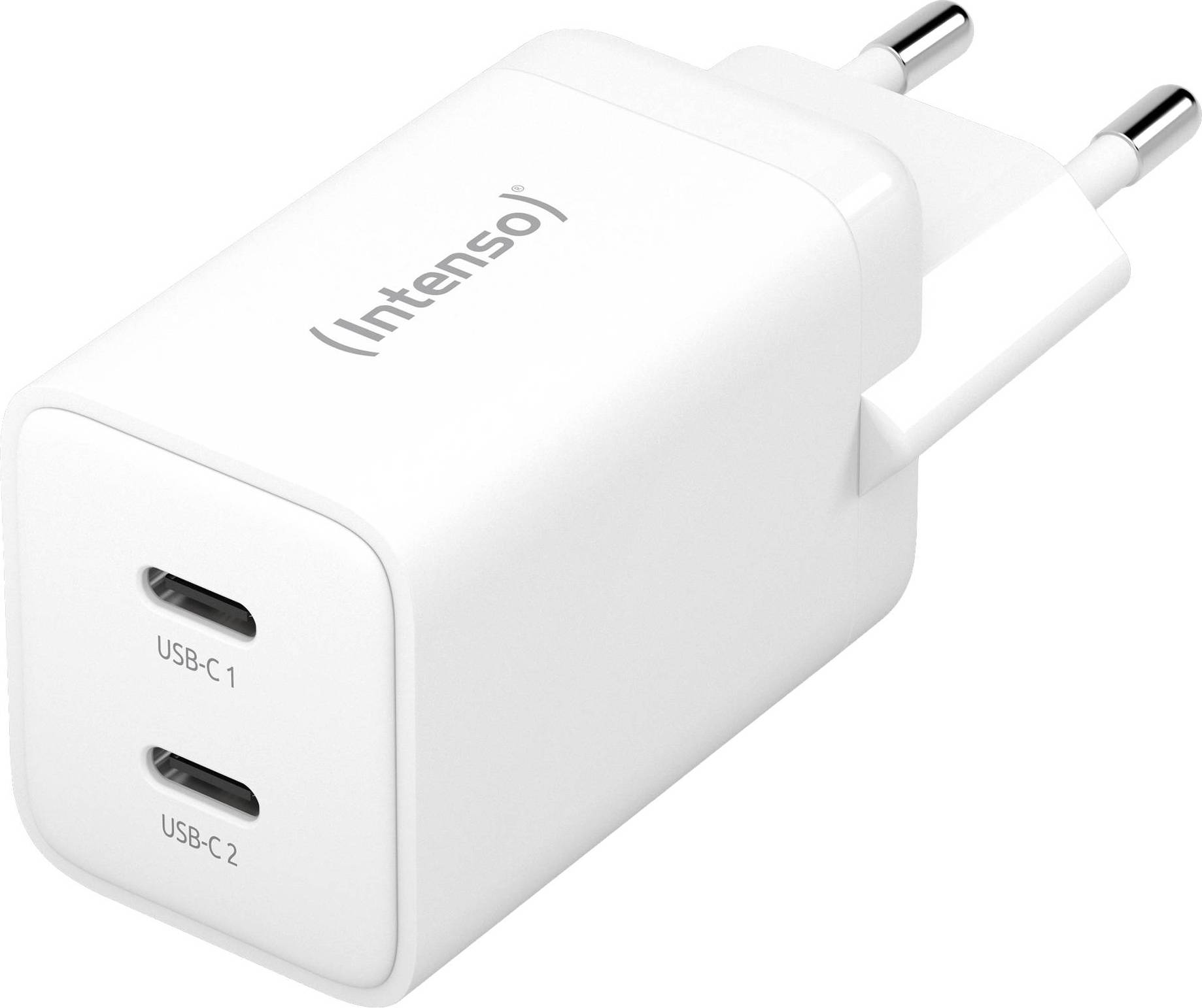 Witte Intenso wandlader met twee USB-C poorten en EU-twee-pins stekker