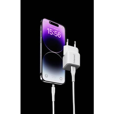Een smartphone met een paarse achtergrond wordt aangesloten op een wit oplaadapparaat; toont een laadstatus van 64% en de tijd 15:56.