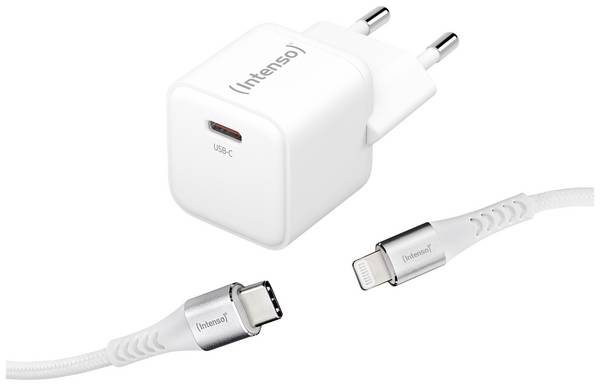Intenso W30C GaN + C315L USB-oplader 30 W 1x USB-C, 1x Apple Lightning Wit Binnen GaN, USB Power Delivery (USB-PD)