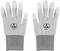 Twee grijze ESD-handschoenen met anti-statisch symbool en 'ESD' opdruk op de achterkant van de hand, geschikt voor elektrostatische omgevingen.