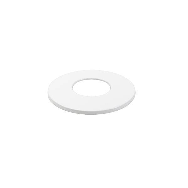 Een witte, ronde keramische opzetstuk met een centraal gat voor het opbergen van kleine voorwerpen. Eenvoudig, elegant design.