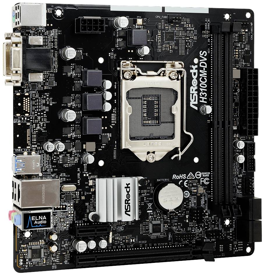 ASRock H310CM-DVS Moederbord Socket Intel LGA 1151 Vormfactor Micro-ATX Moederbord chipset Intel® H310-3