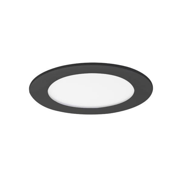 Ronde, zwarte plafondlamp met wit, centraal verlichtingsgebied. Minimalistisch ontwerp, geschikt voor moderne interieurinrichting.