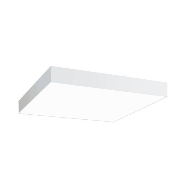 Rechthoekige, platte, witte LED-plafondlamp voor een witte achtergrond.