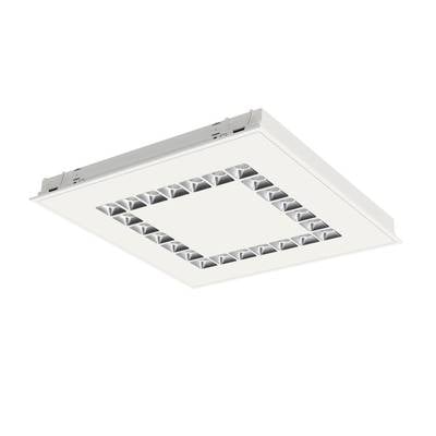 Vierkante plafondlamp met zilveren reflecterende elementen, ideaal voor moderne interieurs.
