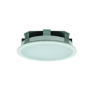 Rond, wit inbouw-LED-plafondlicht tegen een witte achtergrond. Geschikt voor moderne, energiezuinige verlichting.