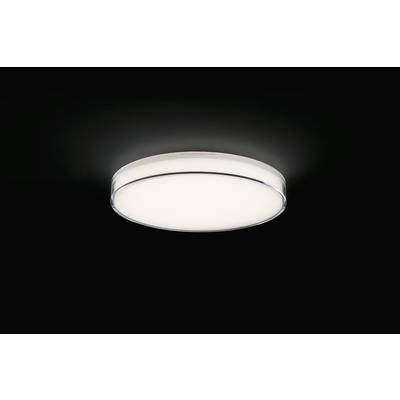Ronde plafondlamp straalt gelijkmatig, wit licht uit tegen een zwarte achtergrond.