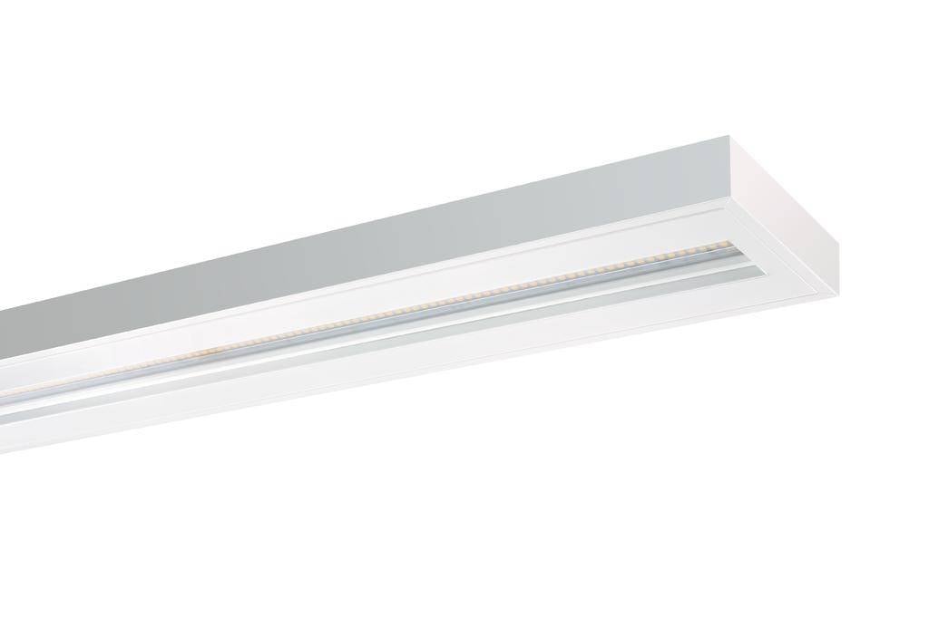 Witte, rechthoekige LED-plafondlamp met een smal ontwerp. Geschikt voor moderne interieurs.