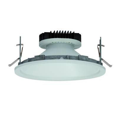 Hoogwaardige ronde LED-inbouwspot met wit behuizing en koelribben voor efficiënte verlichting en warmteregulering.