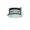 Ronde LED-plafondlamp met zwarte warmteafvoer en metalen bevestigingsbeugels, geschikt voor binnenverlichting.