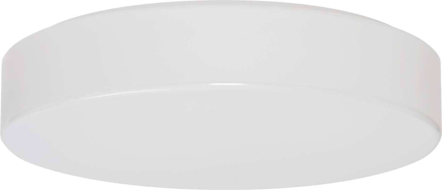 Ronde, platte led-plafondlamp in wit behuizing. Minimalistisch ontwerp, geschikt voor gelijkmatige ruimteverlichting.