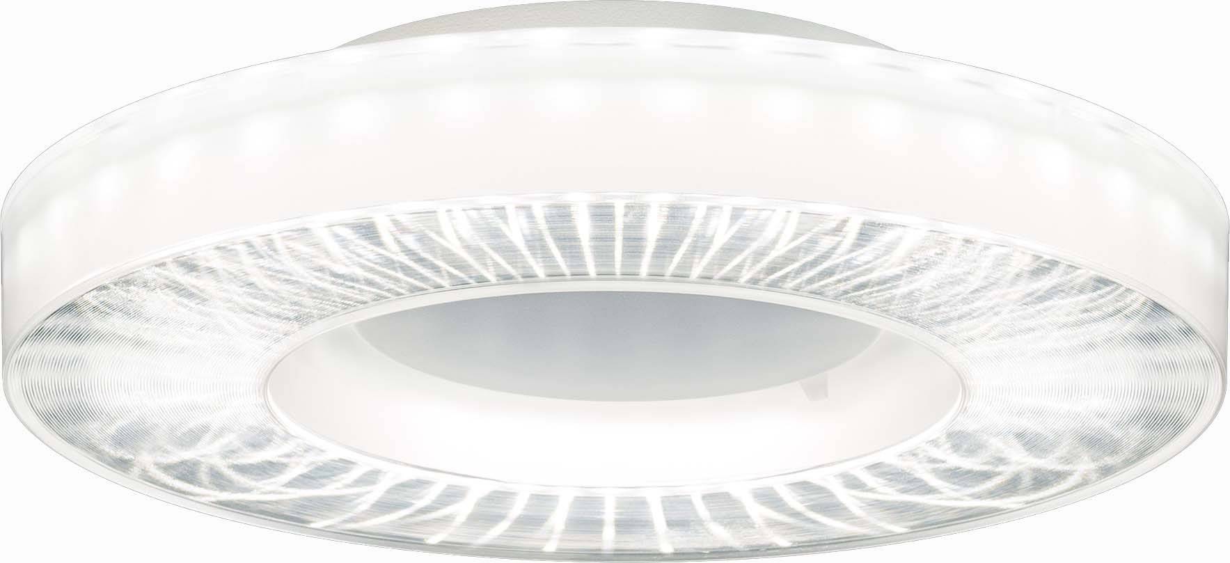 Een ronde, moderne plafondlamp met LED-verlichting in een strak, minimalistisch design. Ideaal voor een heldere ruimteverlichting.