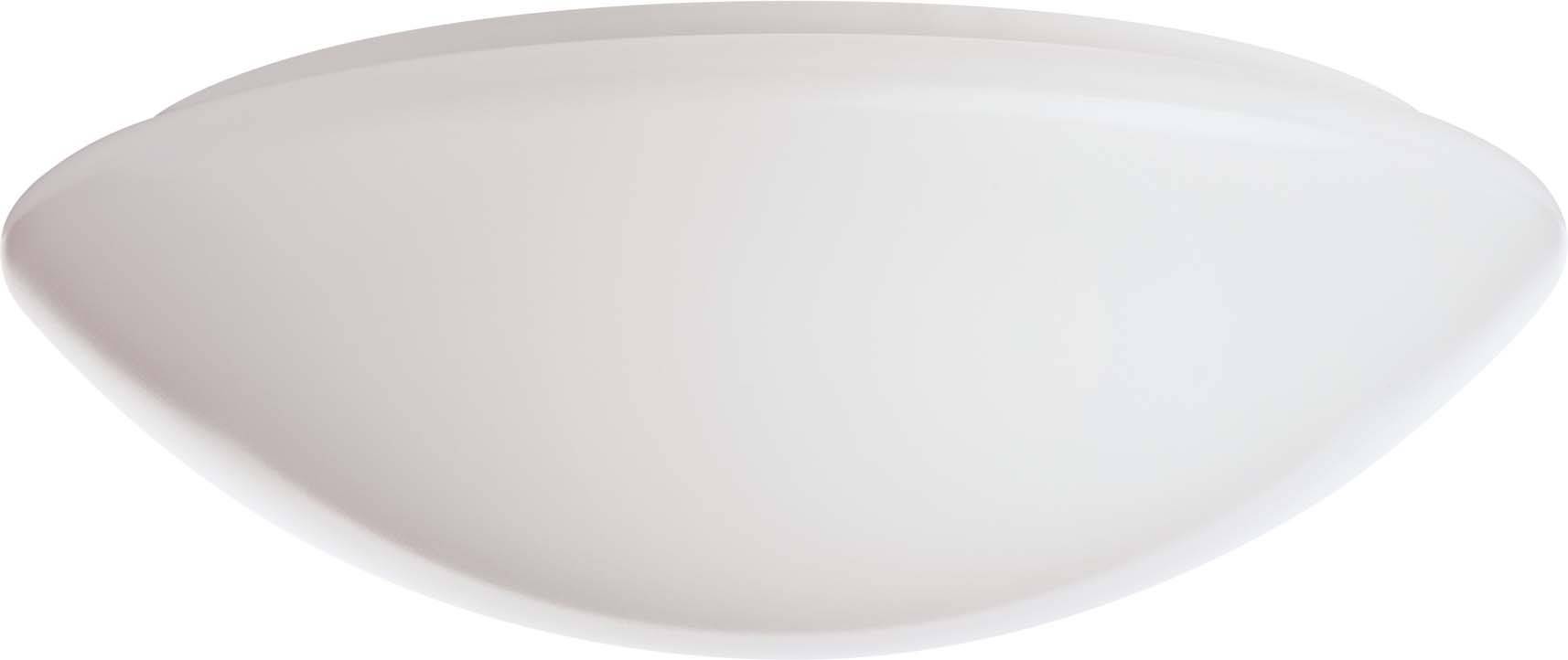 Een rond, wit plafondlicht, geschikt voor moderne interieurs.