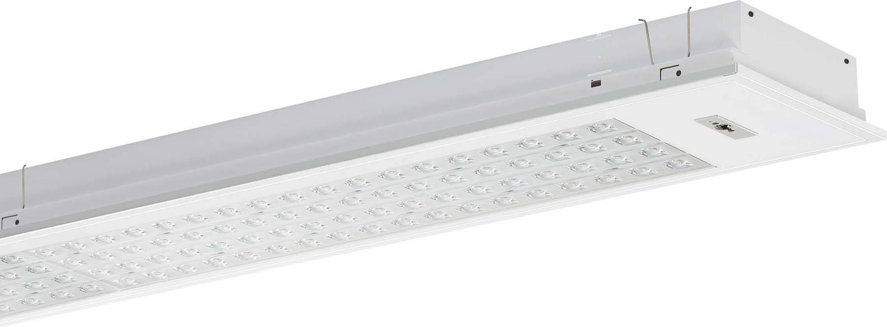 LED-plafondlamp in rechthoekige behuizing, geschikt voor kantoor- of bedrijfsruimtes, biedt heldere en energiezuinige verlichting.
