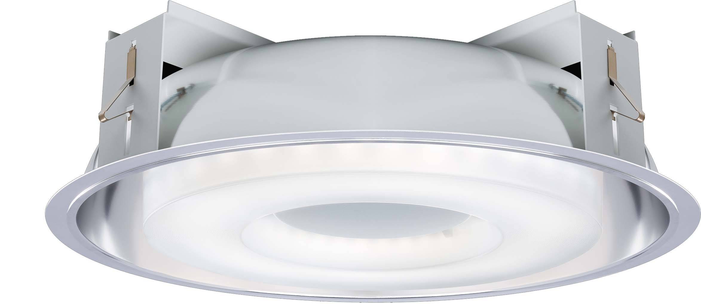 Inbouw-LED-armatuur met zilveren afwerking en modern design, geschikt voor plafondmontage in woon- of kantoorruimtes.
