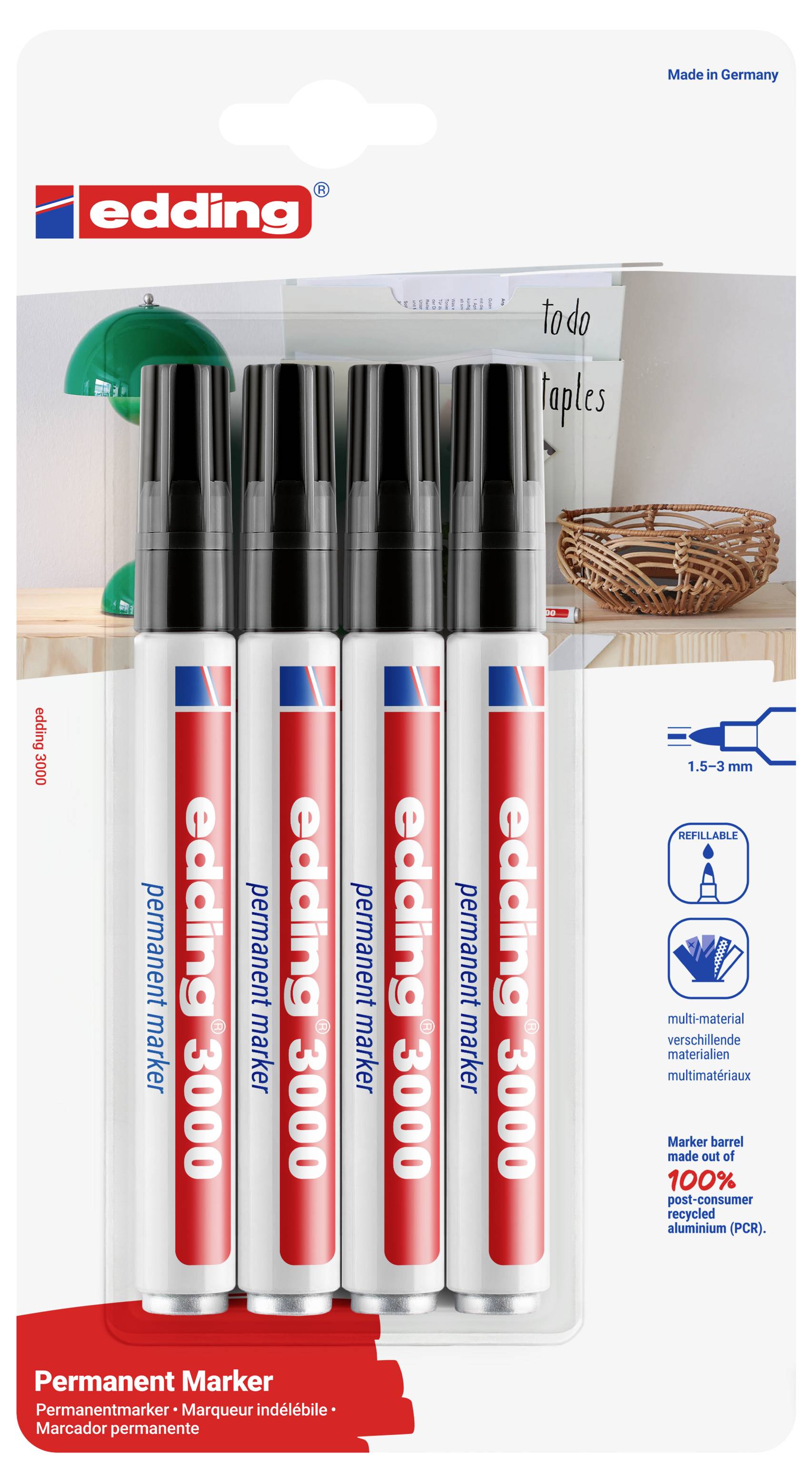 Edding Permanentmarker 4-3000-4-1001 Permanent marker Zwart Watervast: Ja-1