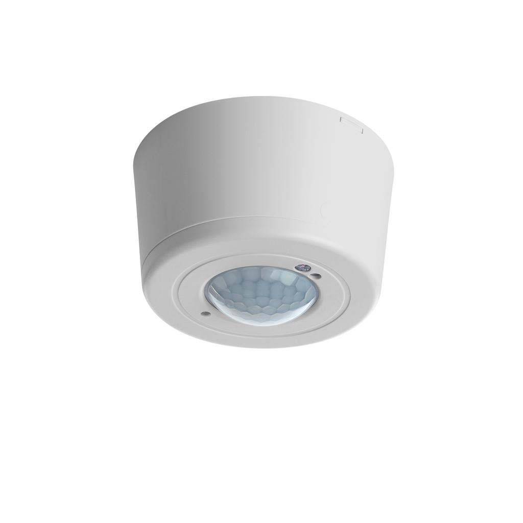 Plafondbeweegmelder in een wit behuizing, geschikt voor het detecteren van bewegingen ter automatische aansturing van verlichtingssystemen.