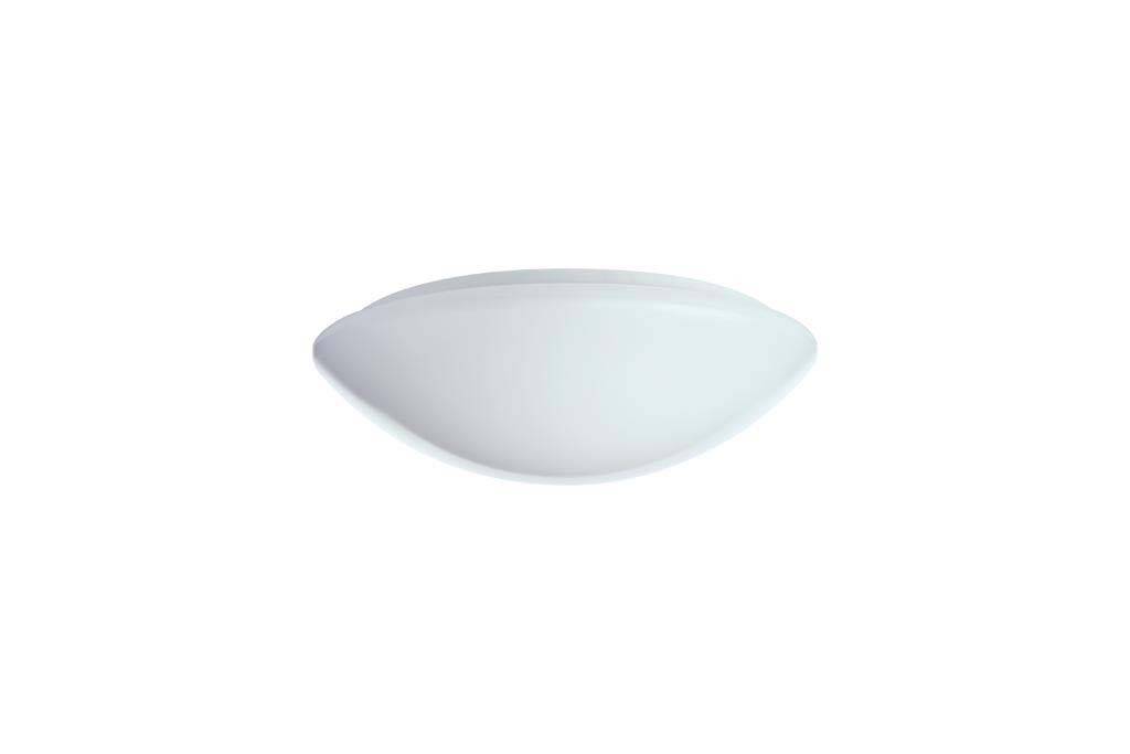 Een halfcirkelvormige, witte wandlamp van glas die naar boven schijnt.