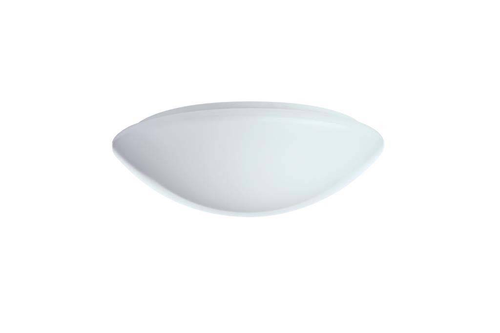 Een witte, halfronde wand- of plafondlamp in een eenvoudig, modern design, geschikt voor binnenruimtes.