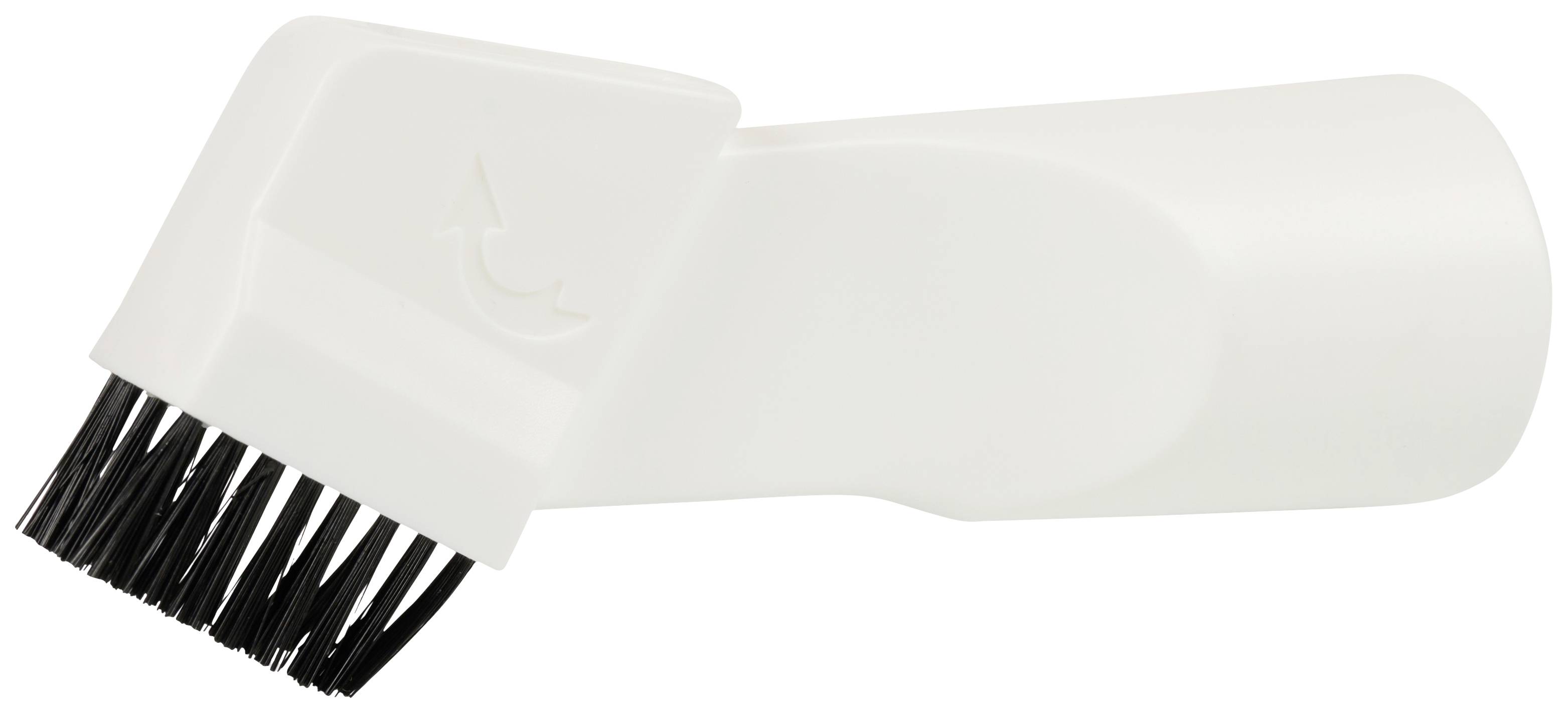 Witte kunststof borstel met zwarte borstelharen, waarschijnlijk bedoeld voor reinigingswerkzaamheden.