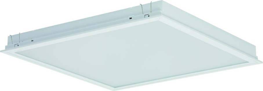 Witte vierkante LED-plafondlamp met een strak design, geschikt voor kantoor- of woonruimtes.