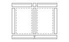Lay-out-schema met twee grote verticale blokken naast elkaar, omgeven door smalle horizontale en verticale lijnen.