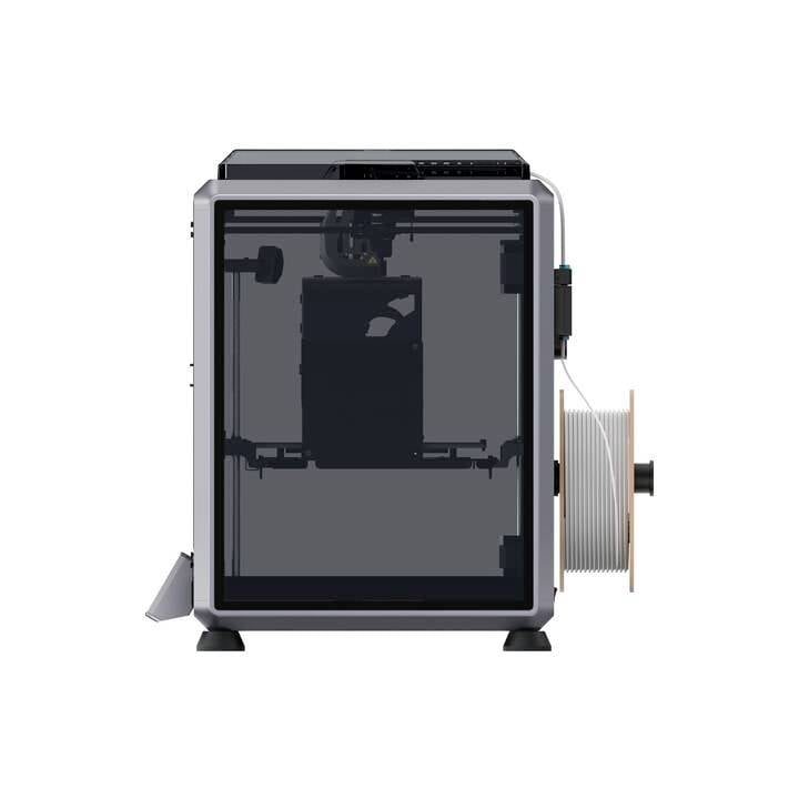 '3D-printer in zijaanzicht met filamentspoel, gereed voor het afdrukken.'