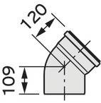 Diagram van een buigelement voor pijpen, 90 graden, met aangegeven afmetingen: 120 mm en 109 mm. Weergave van de technische specificaties.
