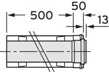 Technische tekening van een cilindrische buis. Lengte: 500 mm, diameter: 50 mm, wanddikte: 13 mm.