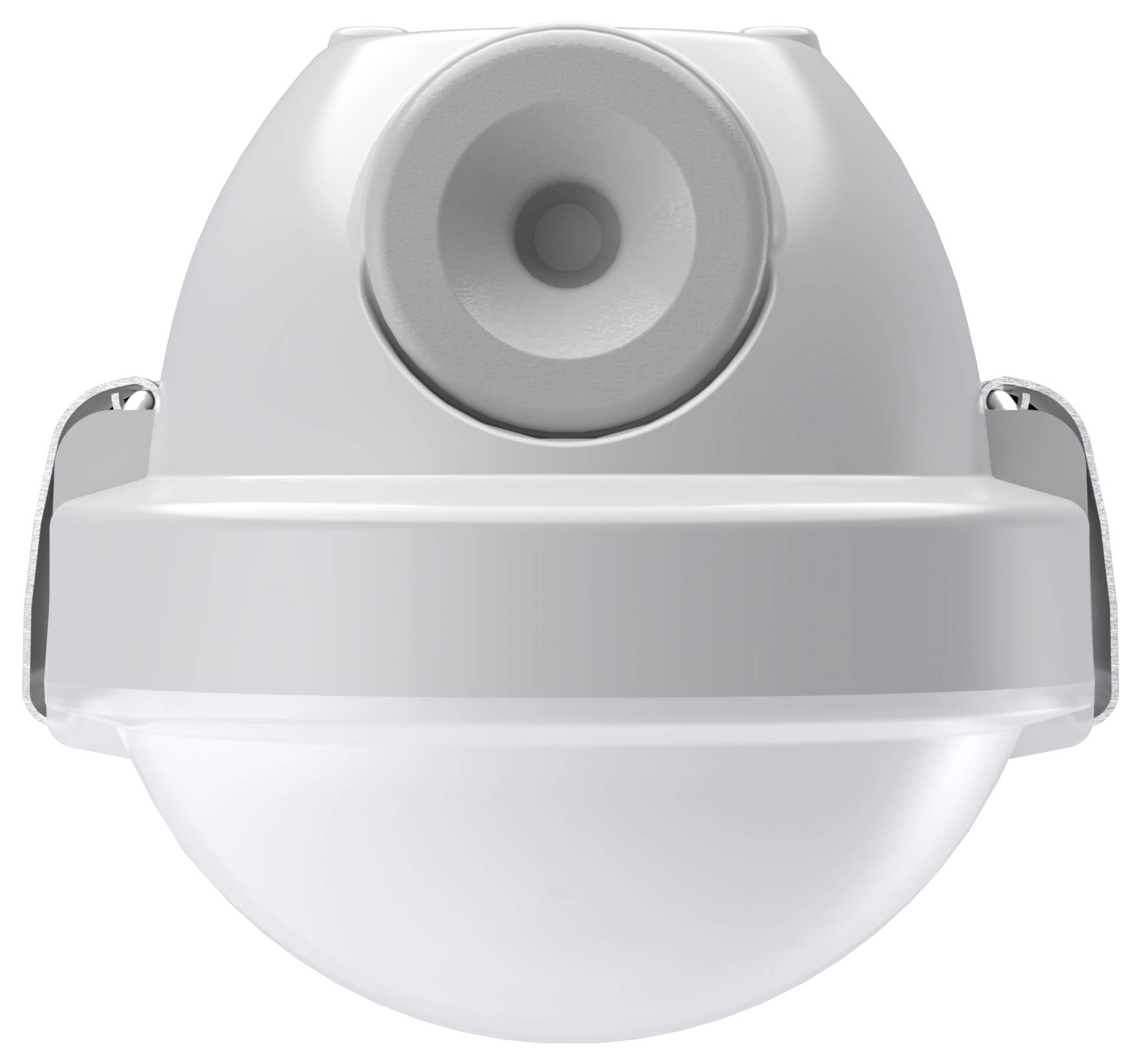 Een lange, witte LED-buisarmatuur met metalen bevestigingsklemmen en een gladde, transparante kap. Geschikt voor binnenverlichting.
