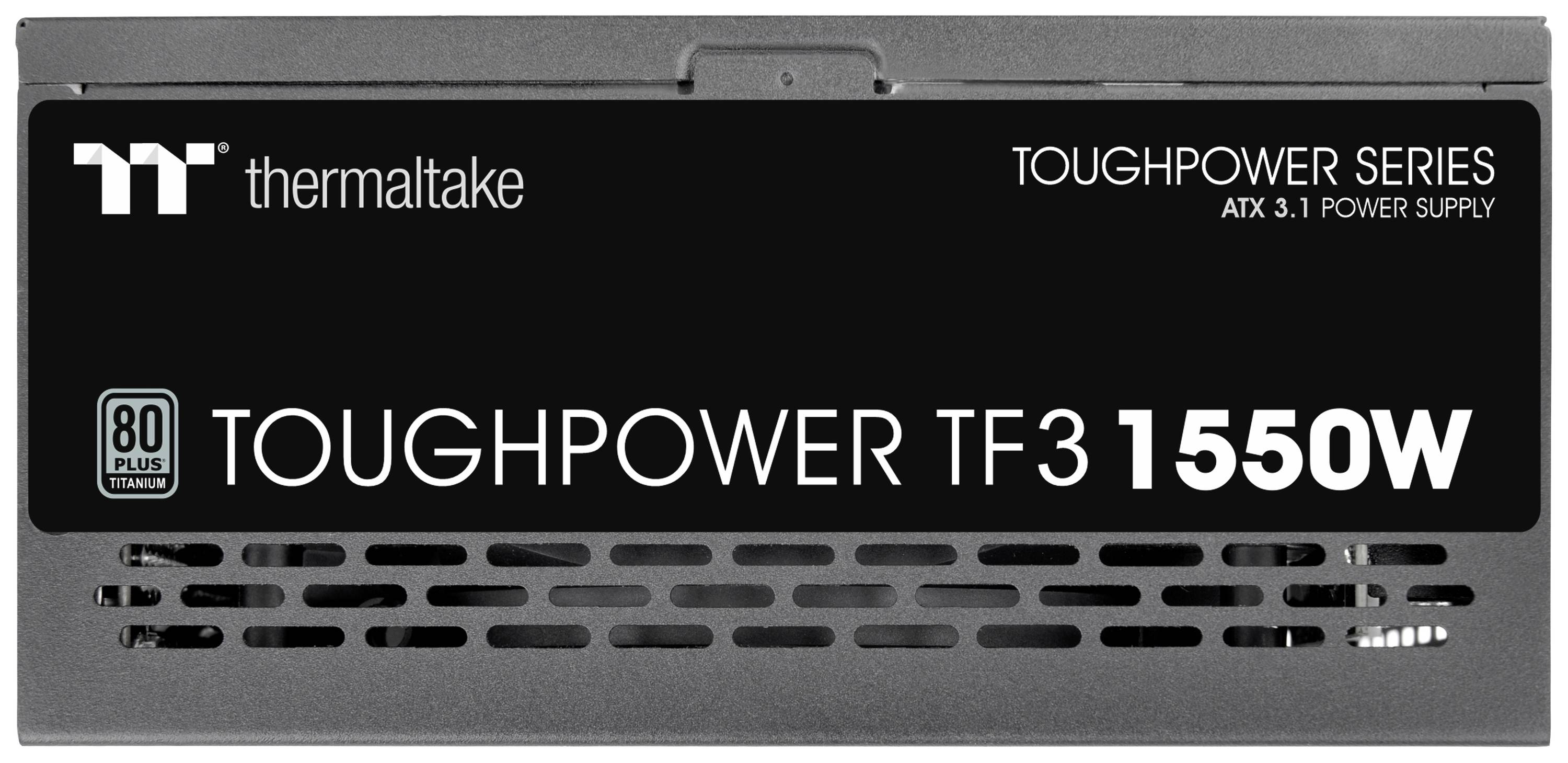 'Netvoeding Thermaltake Toughpower TF3 1550W, 80 PLUS Titanium-certificering, onderdeel van de Toughpower-serie, ATX 3.0.'