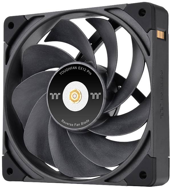 'Zwarte computerventilator TOUGHFAN EX12 Pro met negen schoepen, geschikt voor koeling in computerbehuizingen.'