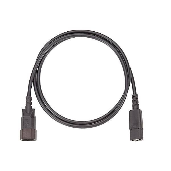 Zwart netwerkkabel met een C13- en een C14-stekker, vaak gebruikt voor computer- en server-stroomaansluitingen.