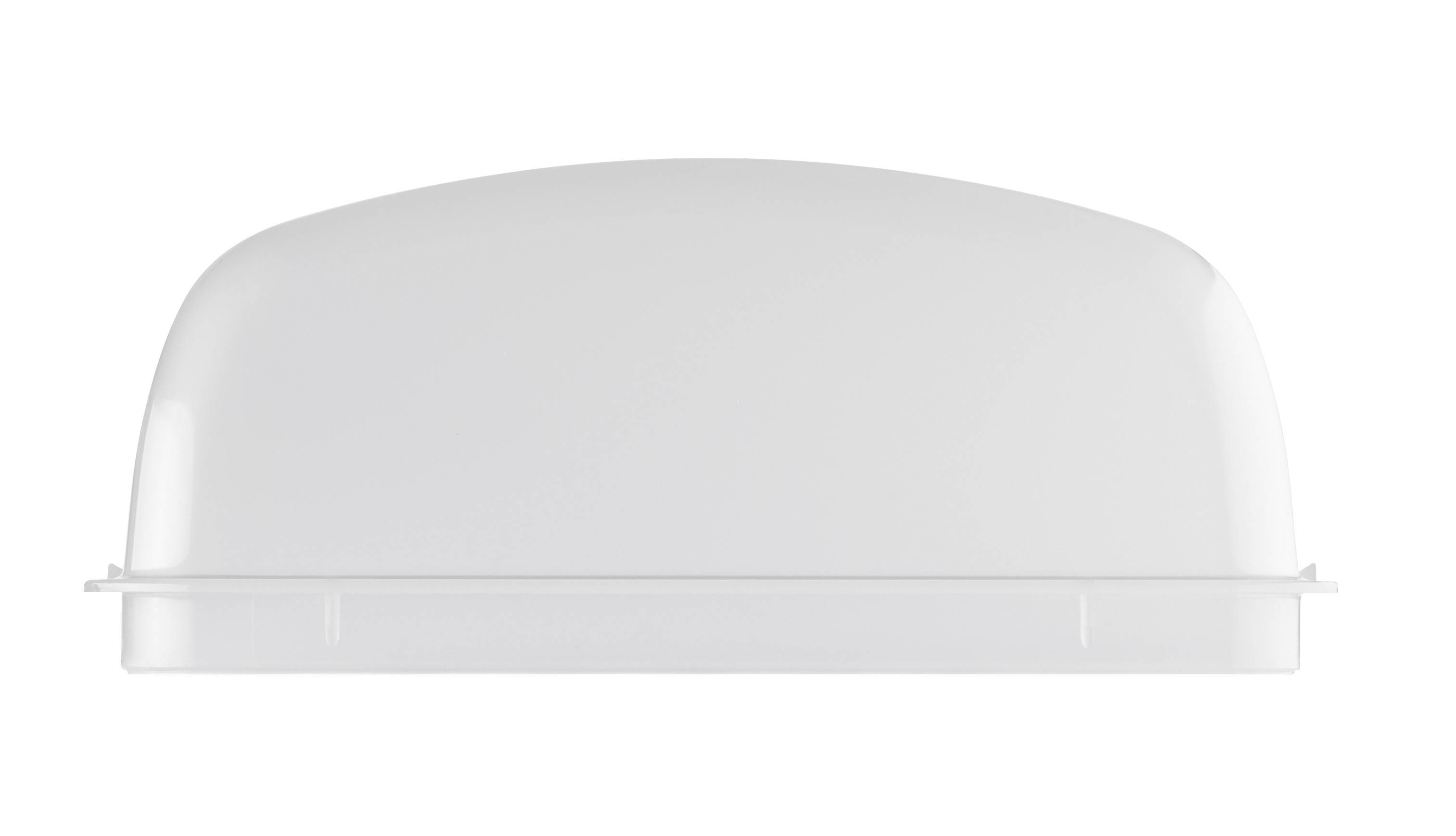 Een witte afdekking in rechthoekige vorm met afgeronde hoeken, voor een witte achtergrond.