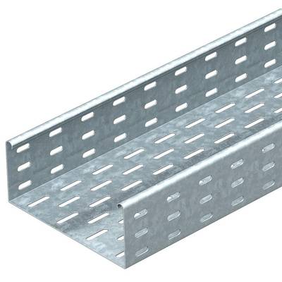 Metalen kabelgoot met geperforeerde bodem en zijwanden. Ideaal voor organisatie en beveiliging van kabels in grote installaties.