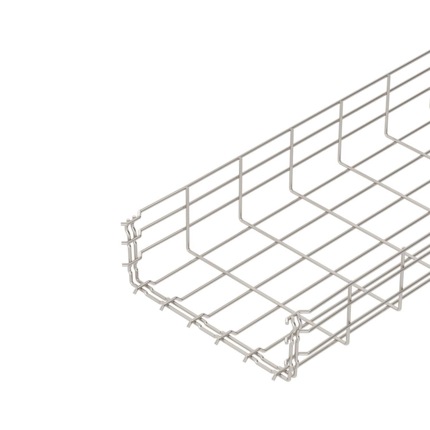 Zilveren draadrek op witte achtergrond, toont een open rechthoekige vorm, handig voor kabelorganisatie en ventilatie.