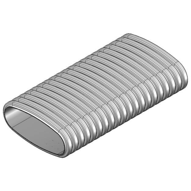 Horizontale 3D-weergave van een naadloze ovale metalen buis met geprofileerd ontwerp.