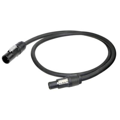 Een zwarte kabel met twee stekkerverbindingen aan de uiteinden.
